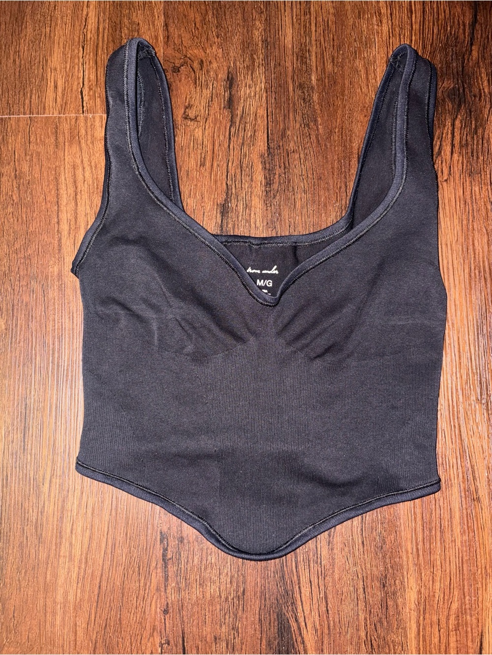 Urban Outfitters Black Ribbed V-Neck Cropped Tank